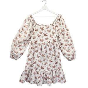 Celebrity Pink Dress Womens Junior Medium Floral Long Puff Sleeve Smocked Tiered